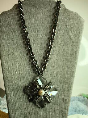Yosca Gunmetal and Crystal Necklace